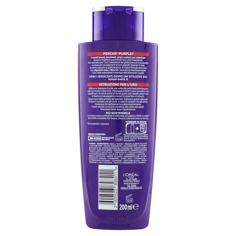 L'Oréal Paris Shampoo antigiallo Color Vive Purple, per capelli schiariti, biondi, grigi, 200 ml